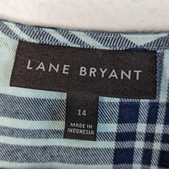 Lane Bryant Blue Plaid/Flannel Cinched Waist dress top size 14 - Picture 3 of 11